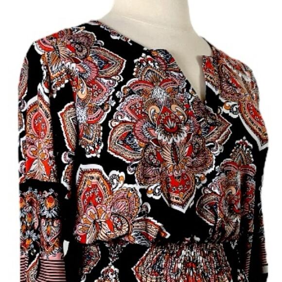 EnFocus Studio Blouson Dress Split Neck Navy Pink Paisley Women’s Plus Size 14W - Picture 6 of 11